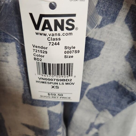 NWT Vans HOMESPUN LONG SLEEVE WOVEN TOP in Ashley Blue Size XS - Picture 8 of 9